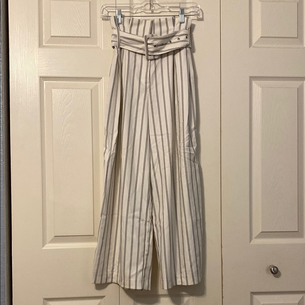 Free People White and Black Wide Leg Pants